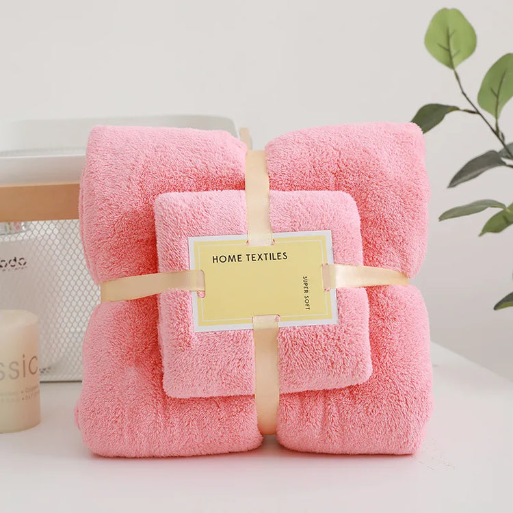 Lot de 2 serviettes de bain velour corail 2