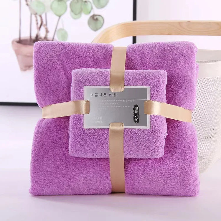 Lot de 2 serviettes de bain velour corail 4