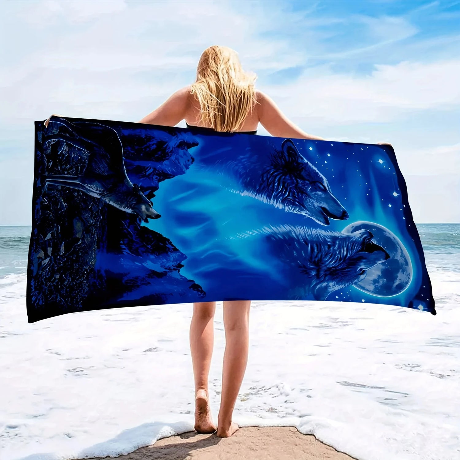 Serviette de plage loup bleu 5