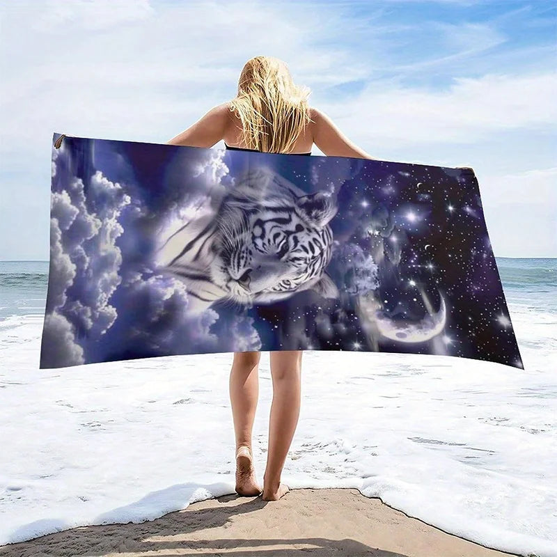 Serviette de plage tigre blanc étoilée 3
