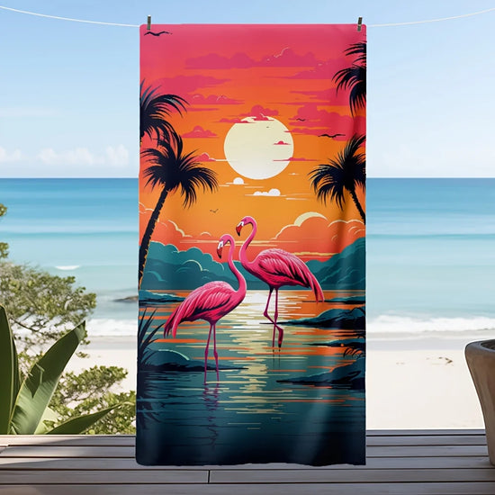 Serviettes de plage flamant rose au soleil couchant