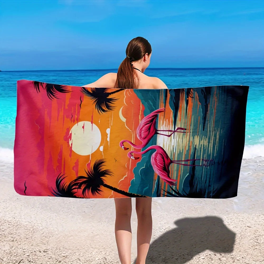 Serviettes de plage flamant rose au soleil couchant  4
