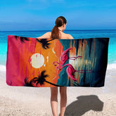 Serviettes de plage flamant rose au soleil couchant  4
