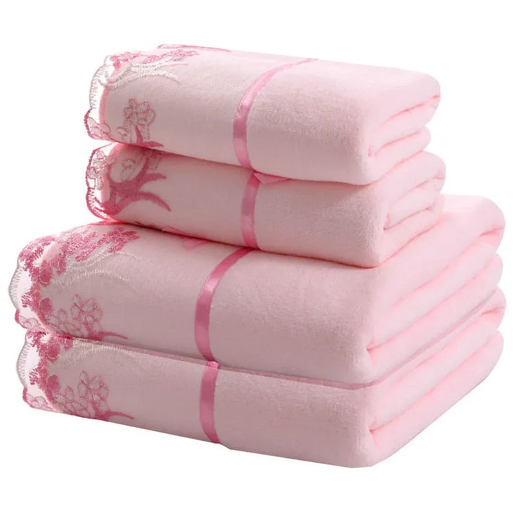 serviettes de bain brodées dentelle